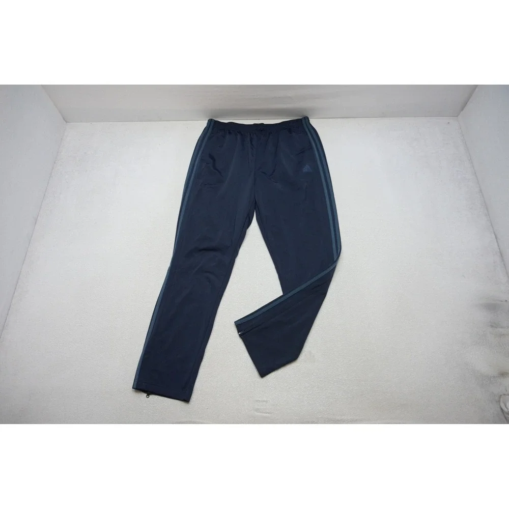 Adidas Track Pants Mens XL Navy Blue 3-Stripe Ankle Zip Taper Athletic Excellent